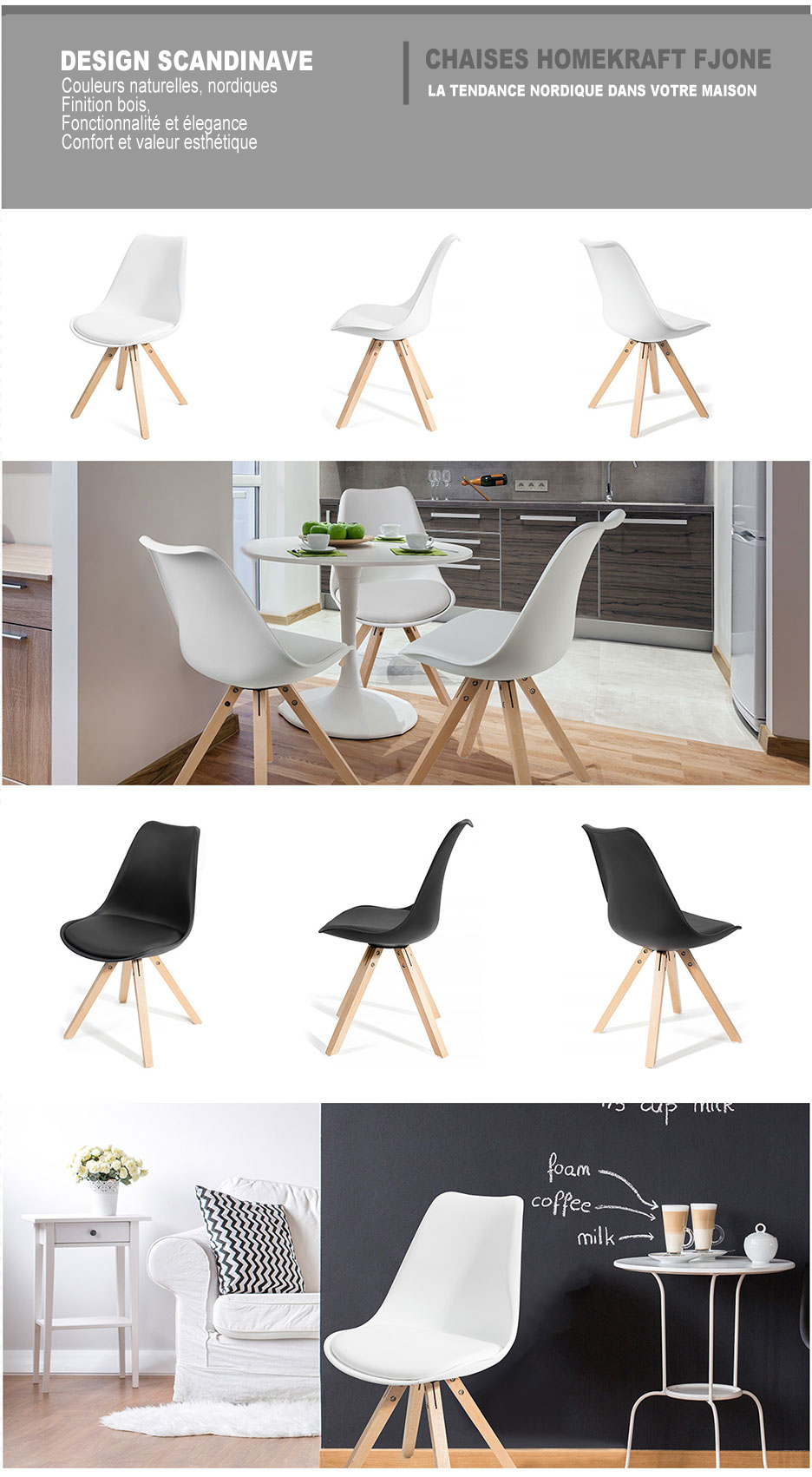 Chaise scandinave blanche table noire
