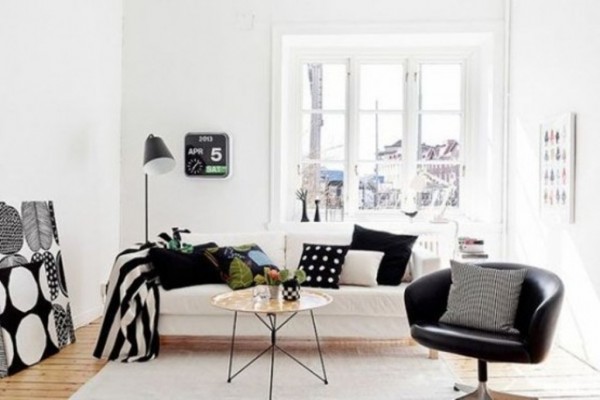 Deco salon scandinave noir et blanc