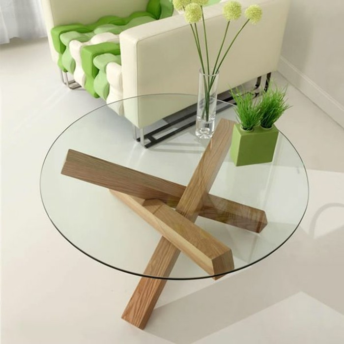 Table basse bois et plateau verre