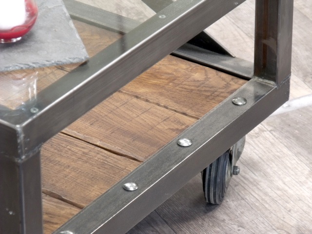 Table basse metal bois verre
