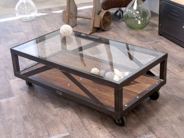 Petite table basse verre et bois