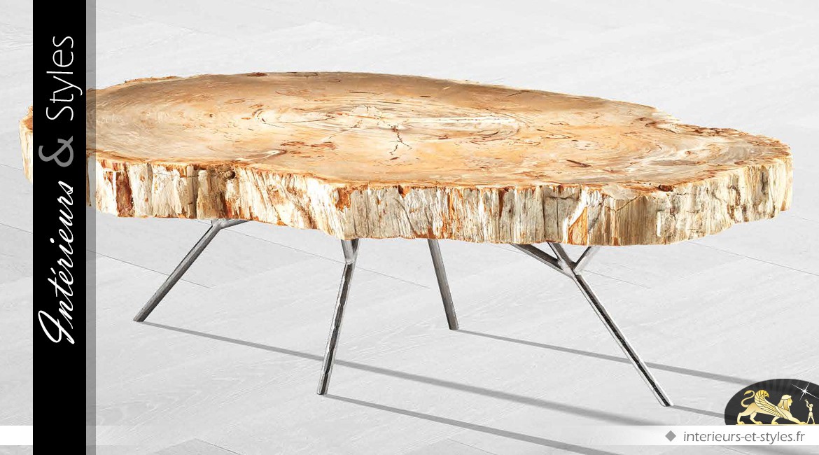 Table basse bois metal ovale