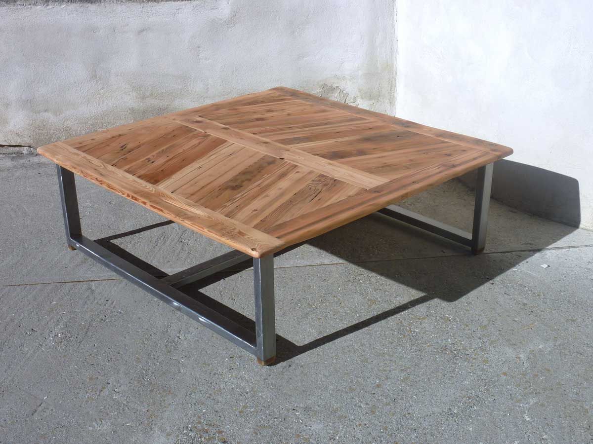 Table basse vieux bois et metal