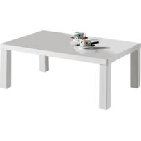 Table basse design triple rectangle l blanc/bois high gloss