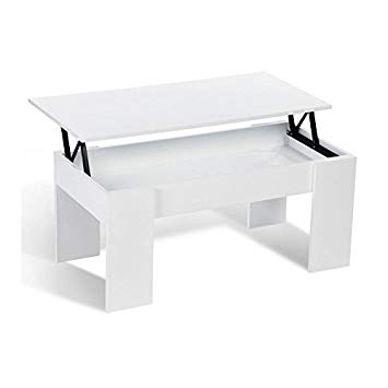 Table basse relevable blanche et bois