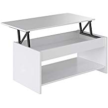Table basse blanche ou grise avec plateau relevable