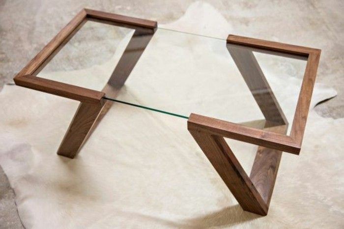 Table basse bois et verre