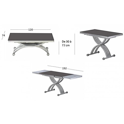 Table basse form relevable extensible plateau en verre extra blanc