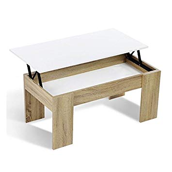 Table basse en bois avec plateau relevable