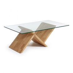 Table basse en verre et bois massif contemporaine geneve
