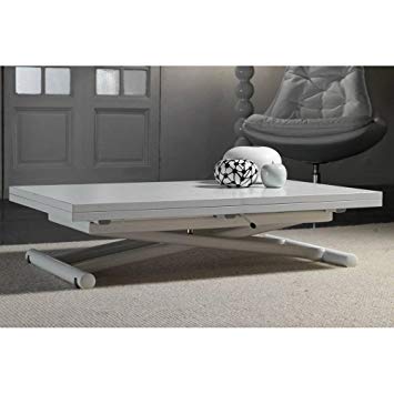 Table basse relevable extensible blanche