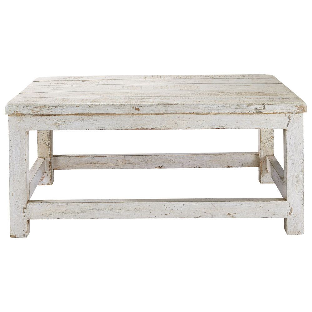 Table basse bois blanc vieilli