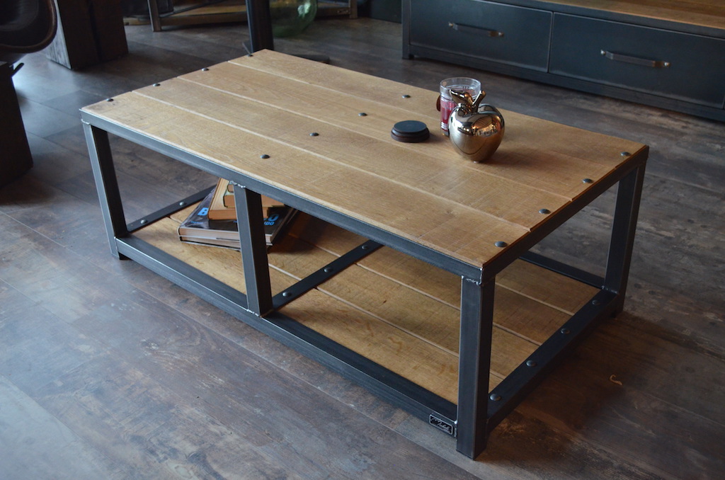 Table basse industrielle bois metal