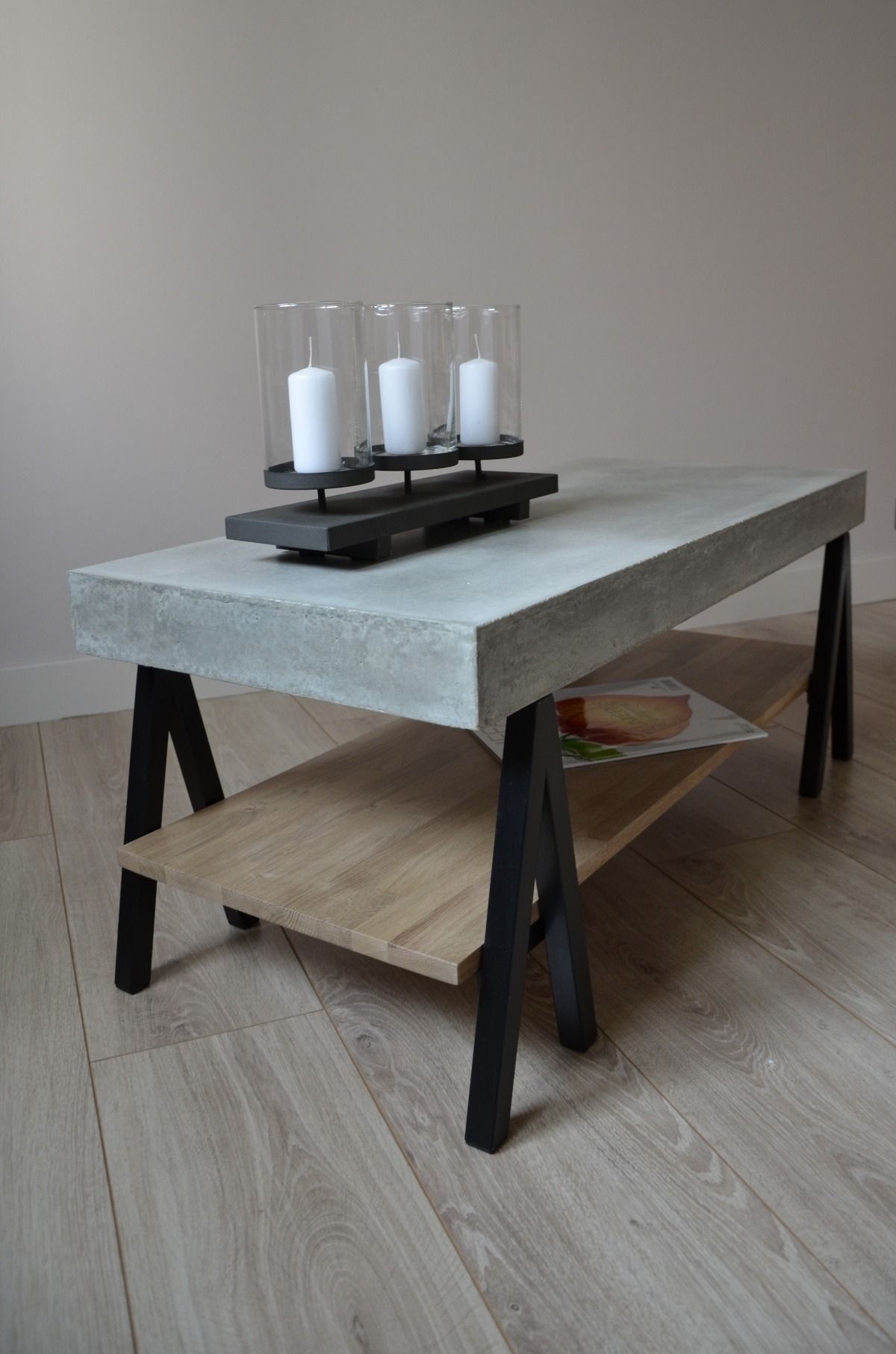 Table basse beton bois