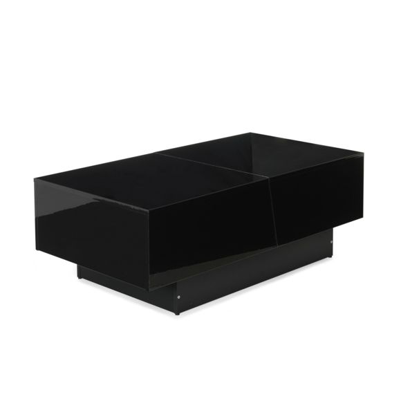 Table basse minela rectangulaire laquée avec rangements - noir et blanc