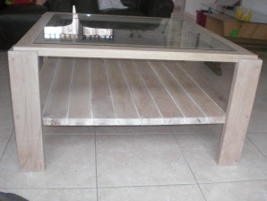 Table basse bois blanc cérusé