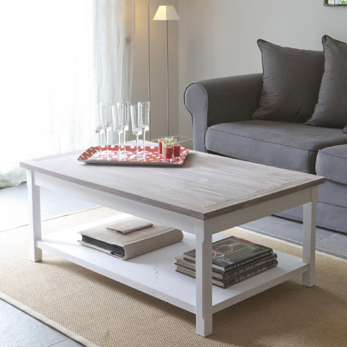 Table basse grise et blanche en bois