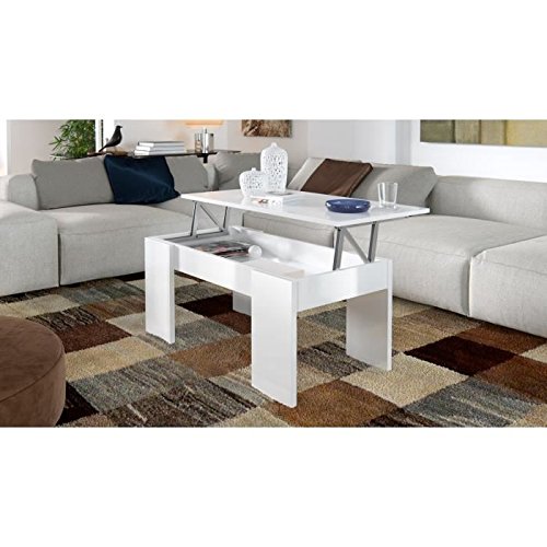 Swing table basse relevable style contemporain blanc brillant - l 100 x l 50 cm