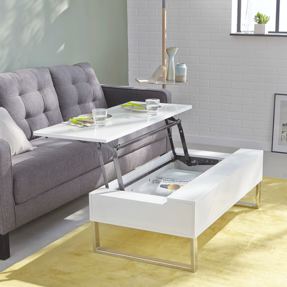 Table basse blanche relevable