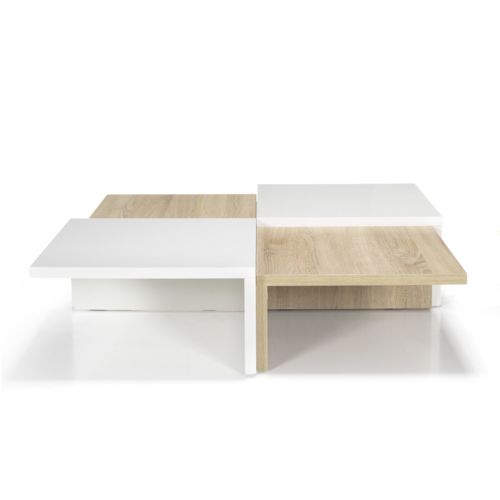 Table basse design blanc laqué et bois