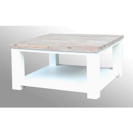 Table basse carrée blanche et bois