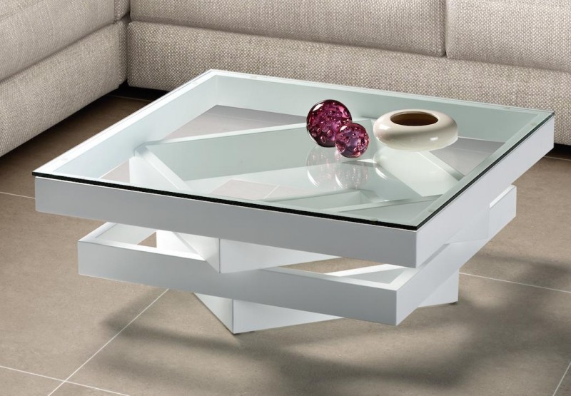 Table basse verre bois blanc