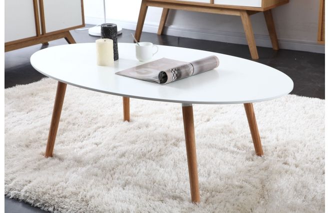 Table basse ovale blanc bois