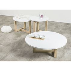 Table basse ronde blanche bois
