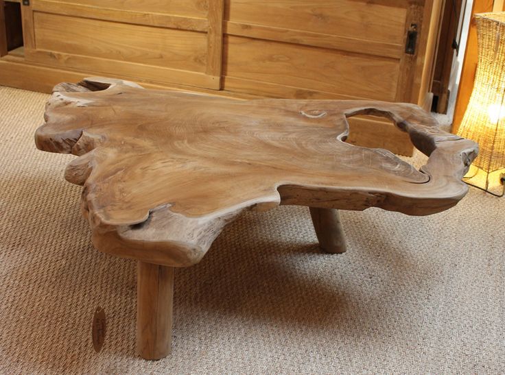 Table basse bois naturel et verre