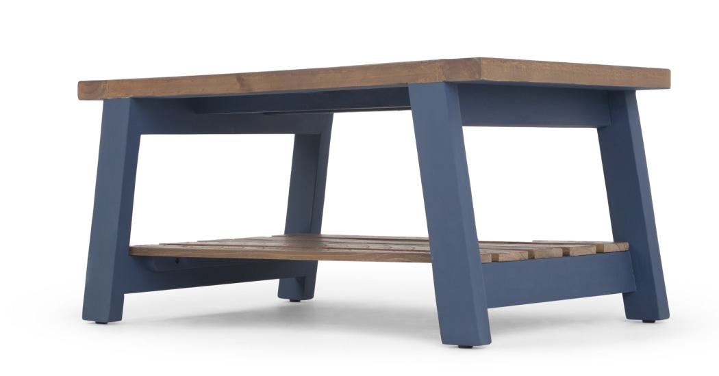 Table basse bois et bleu