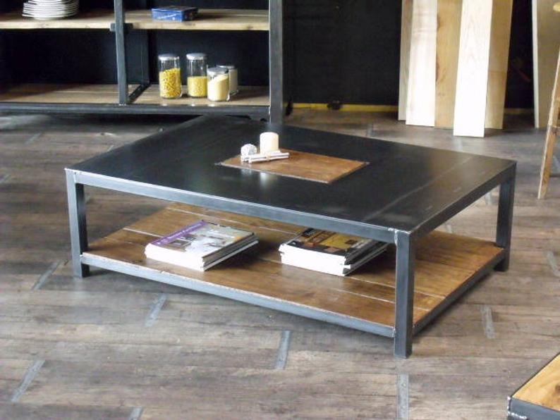 Table basse rectangle bois et métal