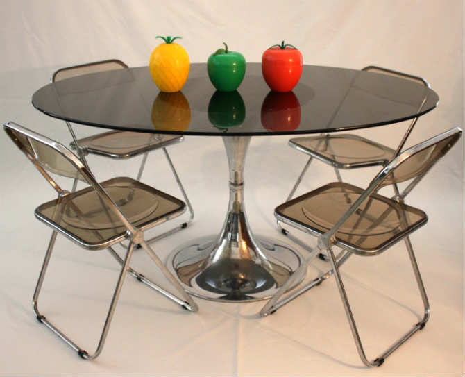 Table basse vintage plateau verre