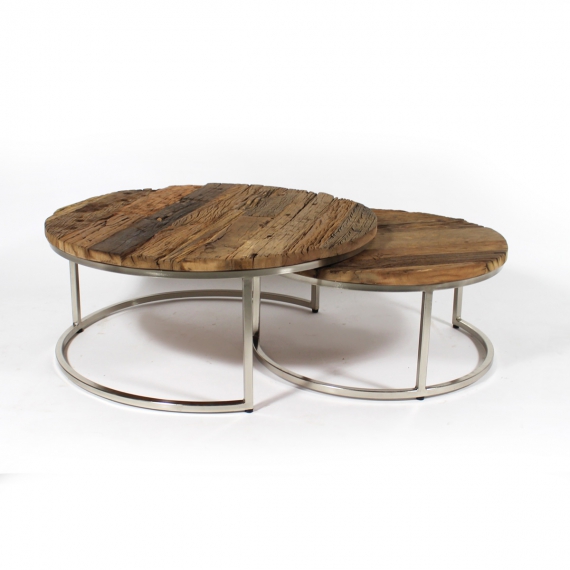 Table basse ronde en bois et métal