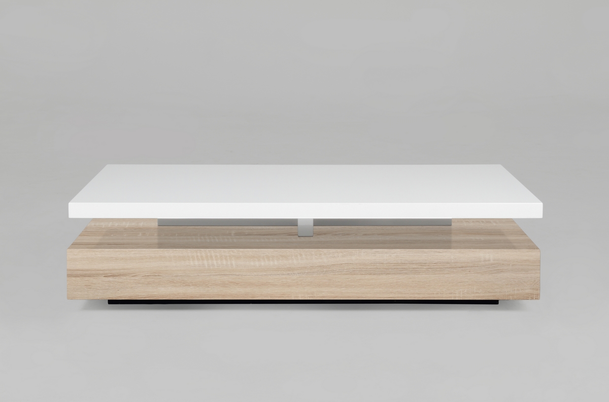 Table basse rectangulaire blanche et bois