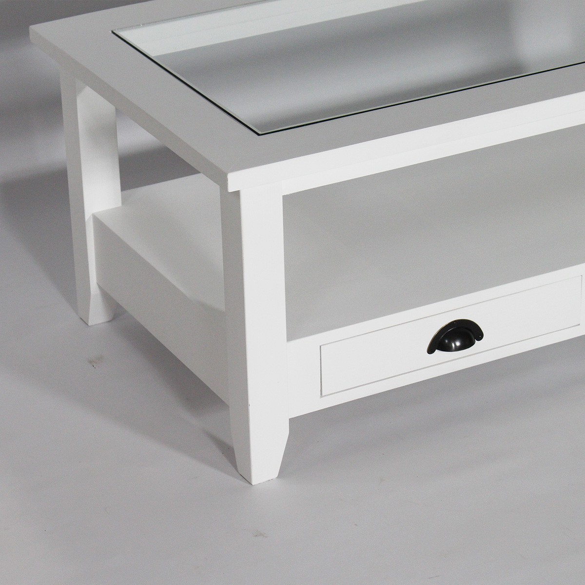 Table basse verre et bois blanc