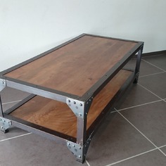 Table basse fer forge bois et verre