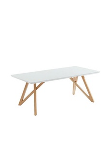 Table basse scandinave laquée blanc brillant avec pieds en bois massif - l 88 x l 48 cm