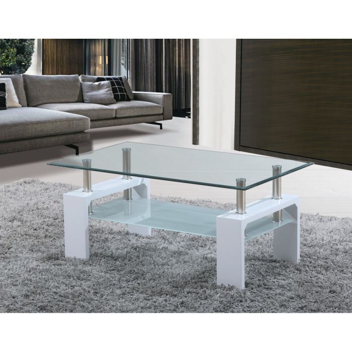 Table basse en verre pied blanc