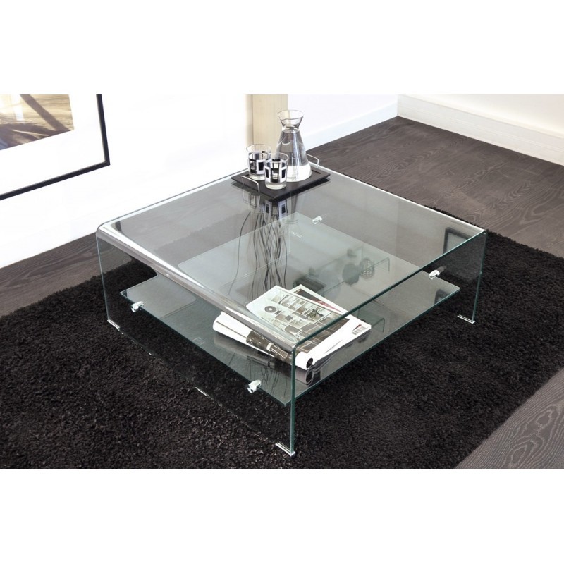 Table basse carrée en verre 100x100