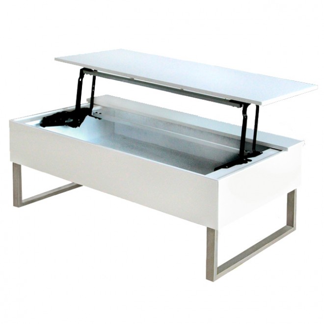 Table basse plateau relevable blanc laqué