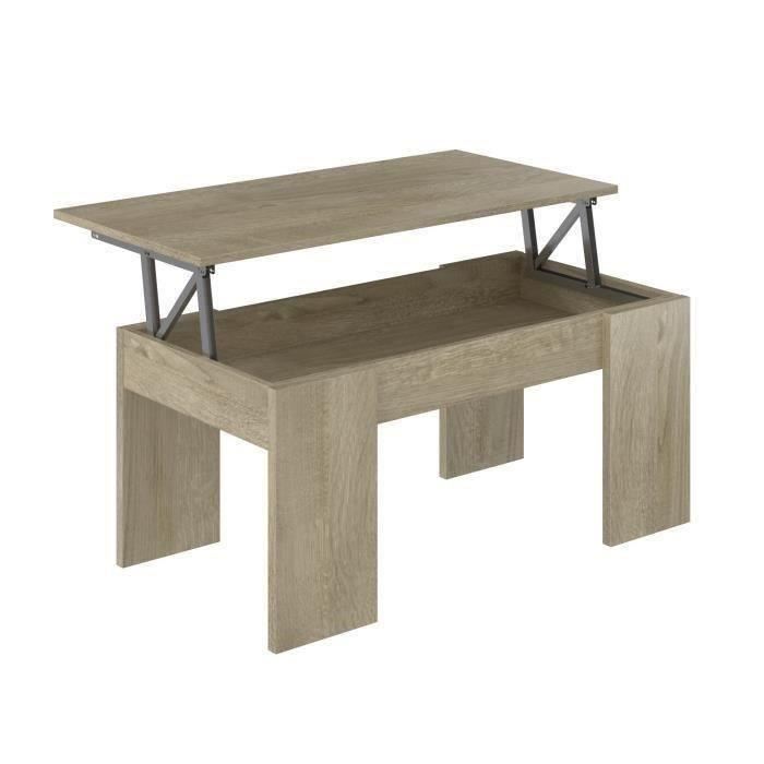 Swing table basse relevable style contemporain laminé chêne clair