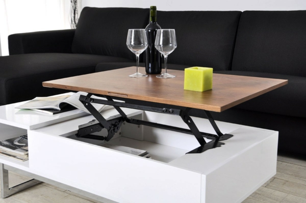 Table basse aldana - plateau relevable - bois & mdf - wengé et blanc