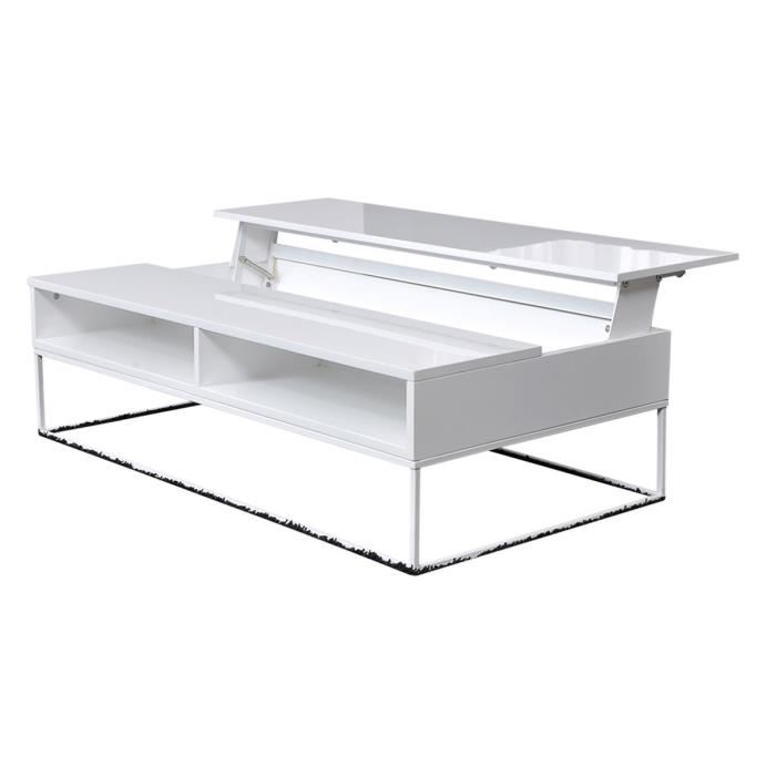 Table basse avec plateau relevable blanc brillant