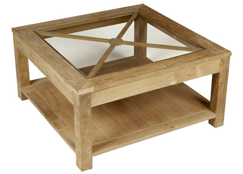 Table basse bois plateau en verre