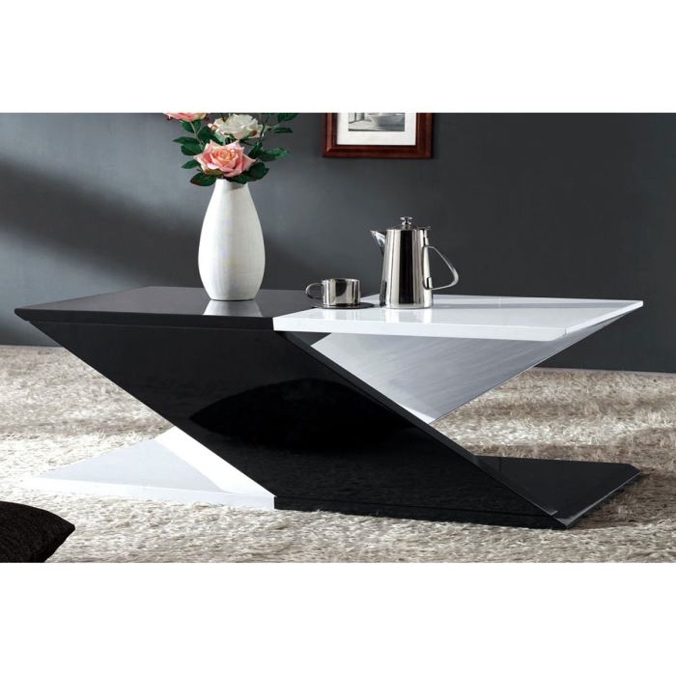 Table basse noir blanc bois