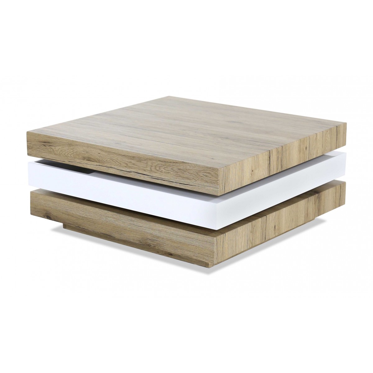 Table basse carrée bois et blanc laqué