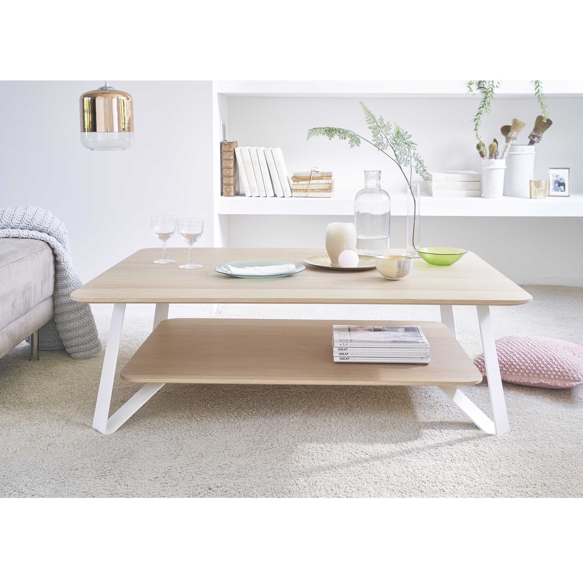 Table basse scandinave bois blanc