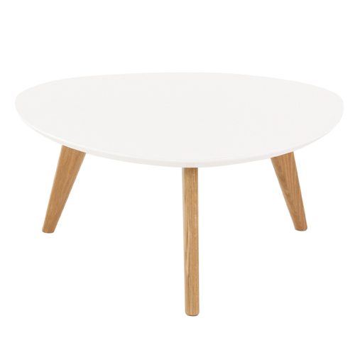 Table basse blanc et bois ovale