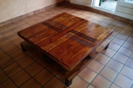Table basse acacia bois et chiffon