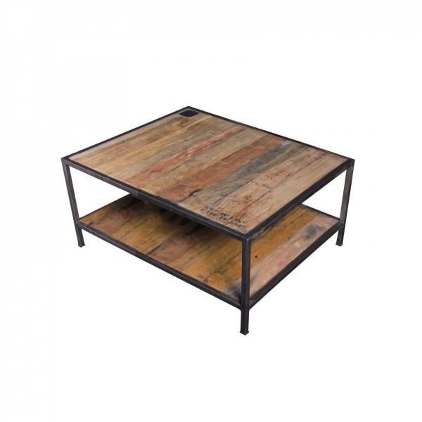 Table basse carrée bois et métal